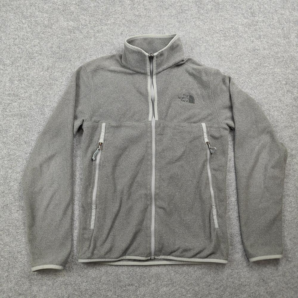 The North Face Jacket Mens Small Gray Fleece Full Zip Stand-Up Collar Pockets